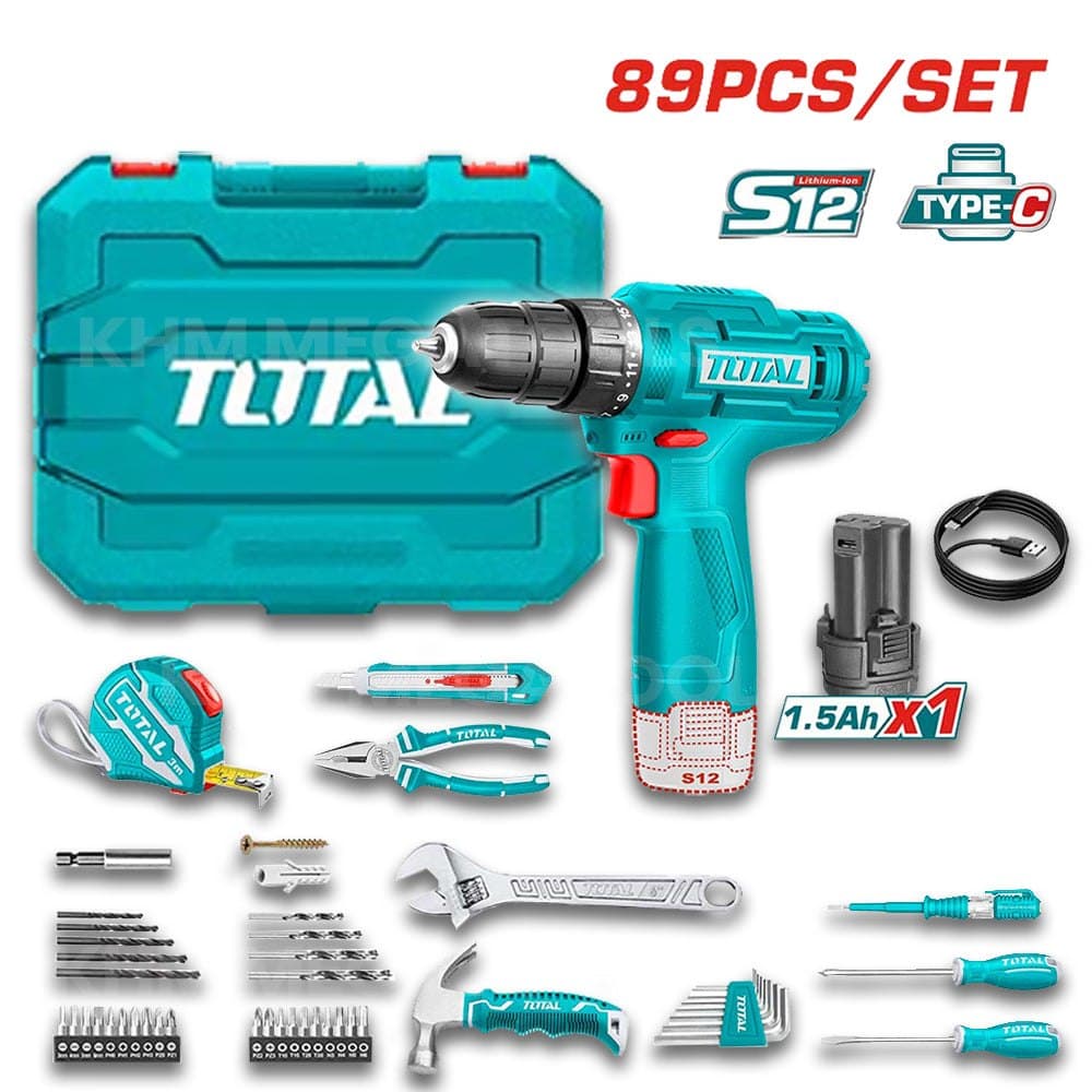 Malette à outils + visseuse 89 pcs TOTAL
